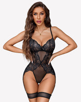 Lace Bodysuit with Garter Belt & Thigh Straps